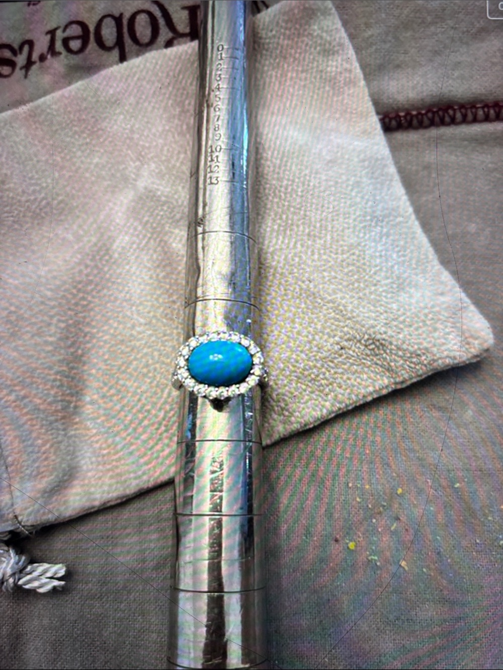 Diamonique Turquoise-Blue Halo Ring in sterling silver